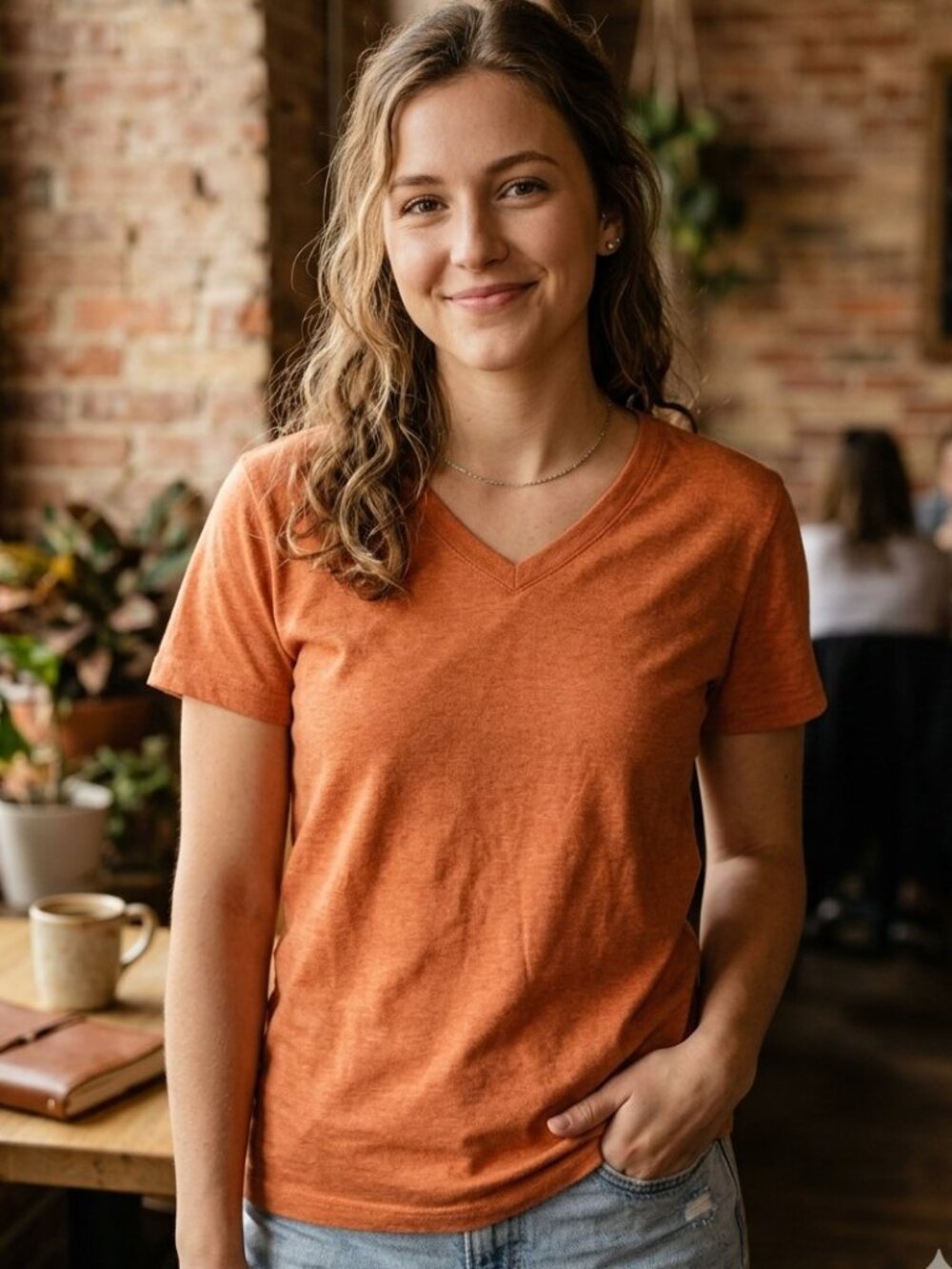Carhart for Women Orange V-Neck Soft Minimalist Casual Pullover T-shirt 4789